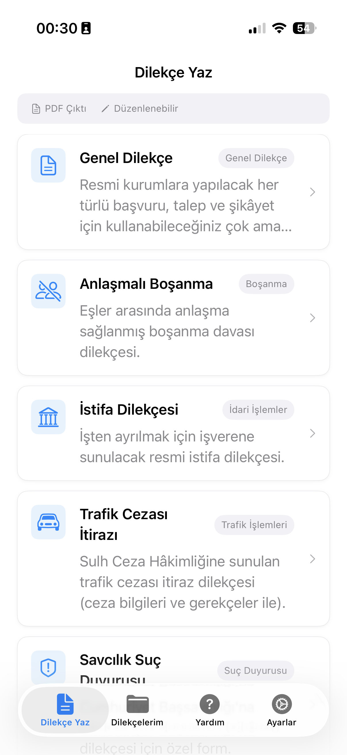Dilekçe Bot uygulama ekranı